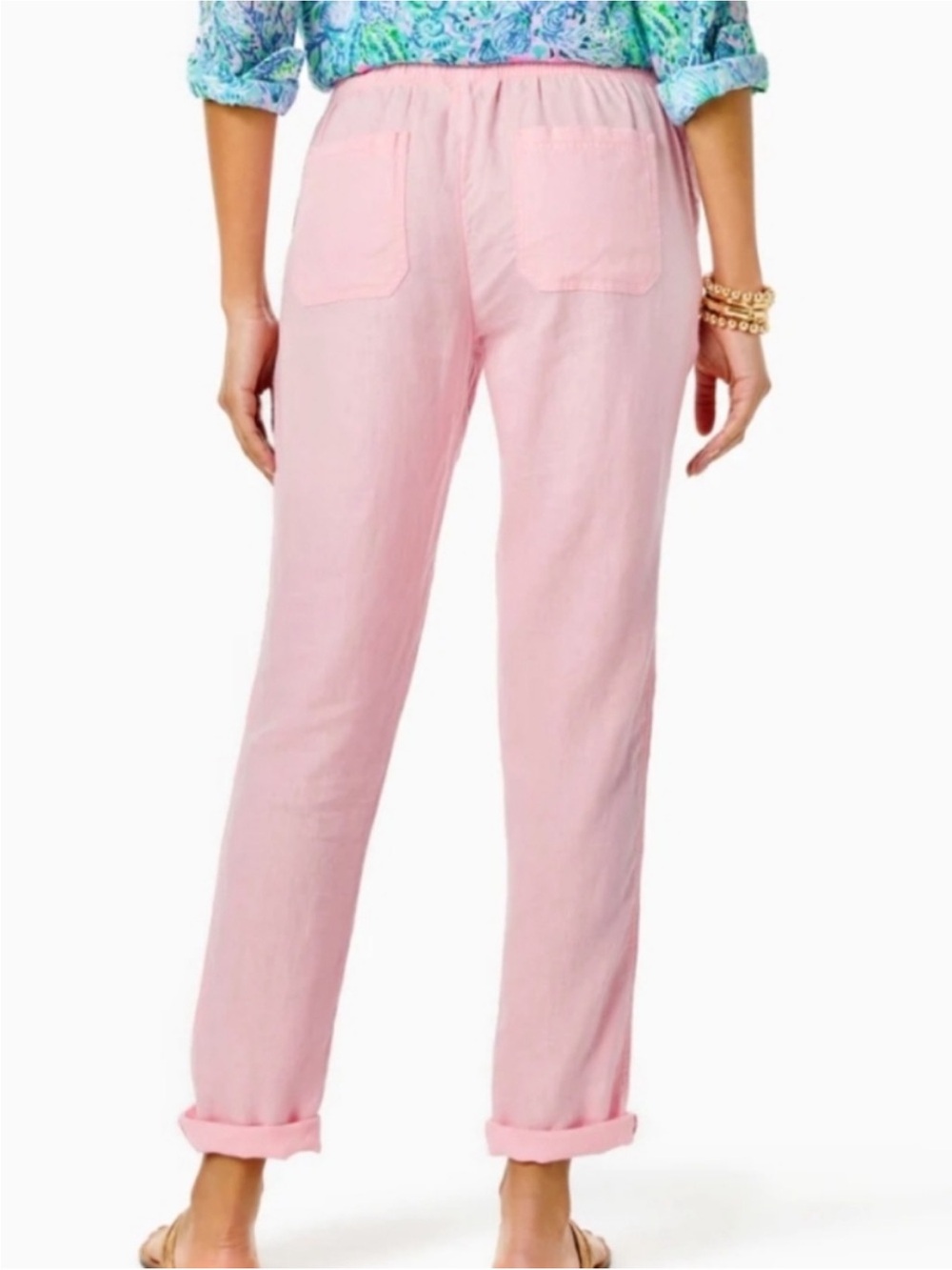 NWT Lilly Pulitzer Pink Taron 100% Linen Tapered Pull-on Pants Large Beach - Picture 7 of 10
